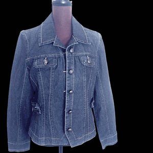 Vintage AMX Stretch Dark Denim Jacket, 90's Jacket, Size Large Denim Jacket